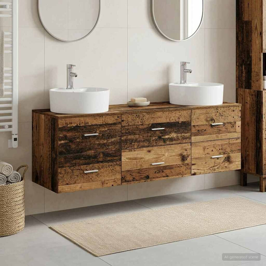 vidaXL Badkamerkastenset 3 st Oud hout 62,5 x 44,5 x 50 cm vidaXL Badkamerkastenset 3 st Oud hout 62,5 x 44,5 x 50 cm afbeelding 1