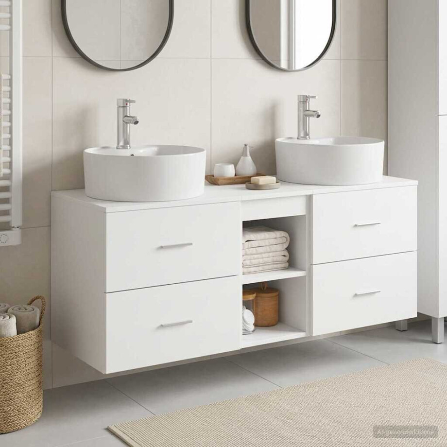 vidaXL Badkamerkastenset 3 st Wit 49,5 x 44,5 x 65 cm Bewerkt hout afbeelding 1