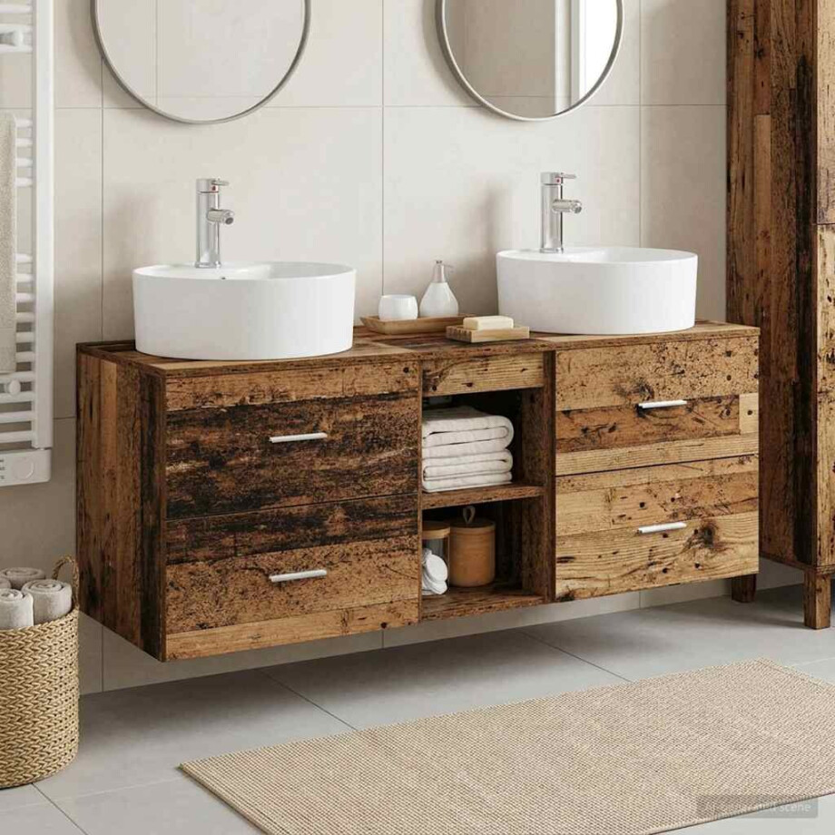 vidaXL Badkamerkastenset 3 st Oud hout 49,5 x 44,5 x 65 cm afbeelding 1