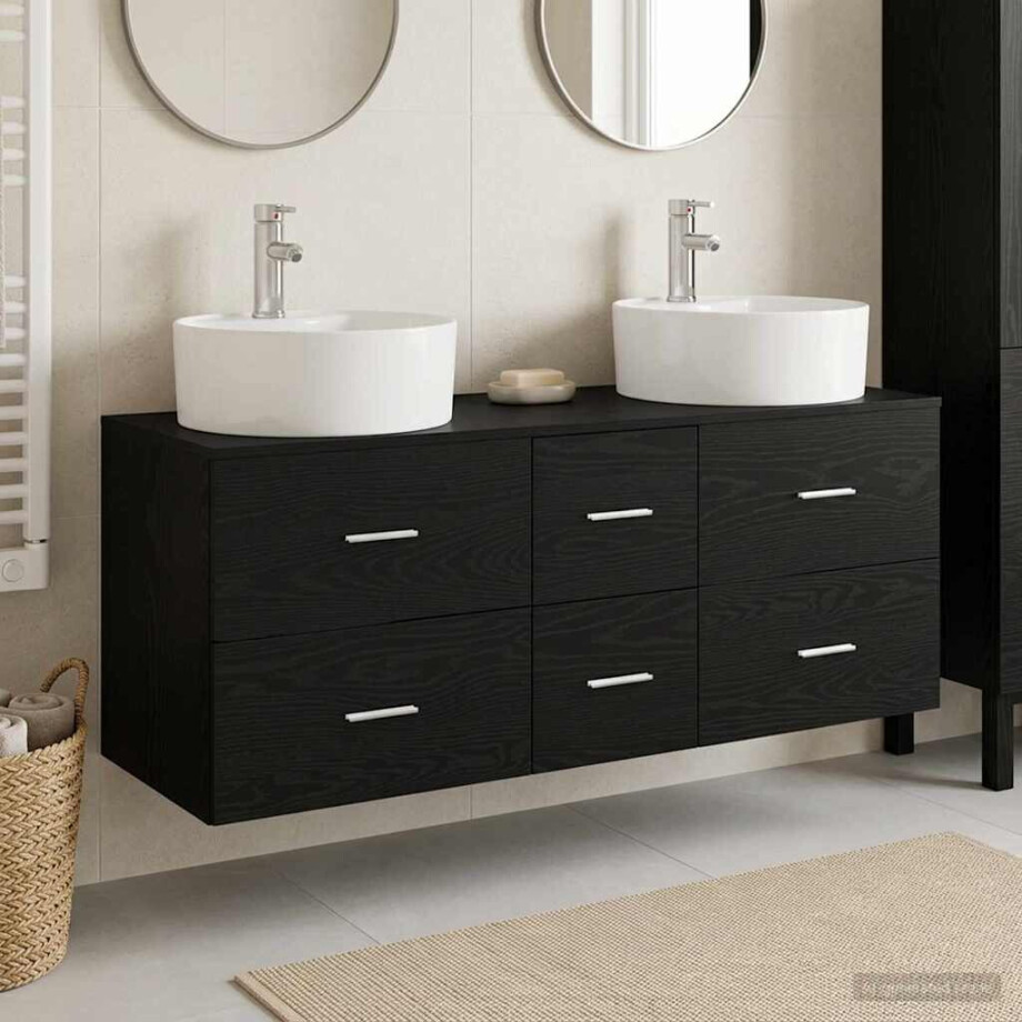vidaXL Badkamermeubelset 3 st Zwart 49,5 x 44,5 x 65 cm Bewerkt hout vidaXL Badkamermeubelset 3 st Zwart 49,5 x 44,5 x 65 cm Bewerkt hout afbeelding 1