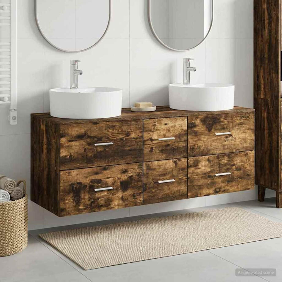 vidaXL Badkamermeubelset 3 st Gerookt eiken 49,5 x 44,5 x 65 cm afbeelding 1