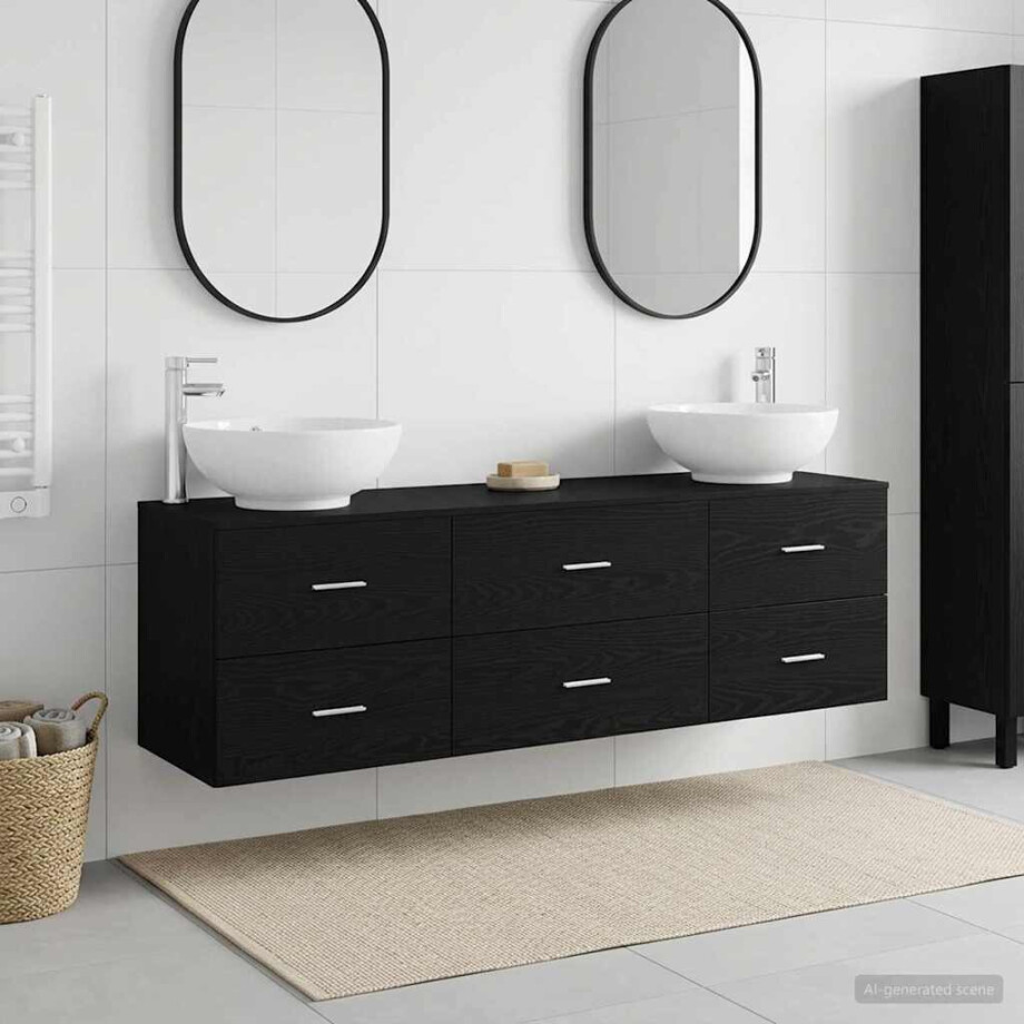vidaXL Badkamermeubelset 3 st Zwart 49,5 x 44,5 x 65 cm Bewerkt hout vidaXL Badkamermeubelset 3 st Zwart 49,5 x 44,5 x 65 cm Bewerkt hout afbeelding 1