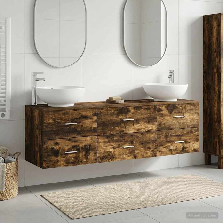 vidaXL Badkamermeubelset 3 st Gerookt eiken 49,5 x 44,5 x 65 cm afbeelding 1