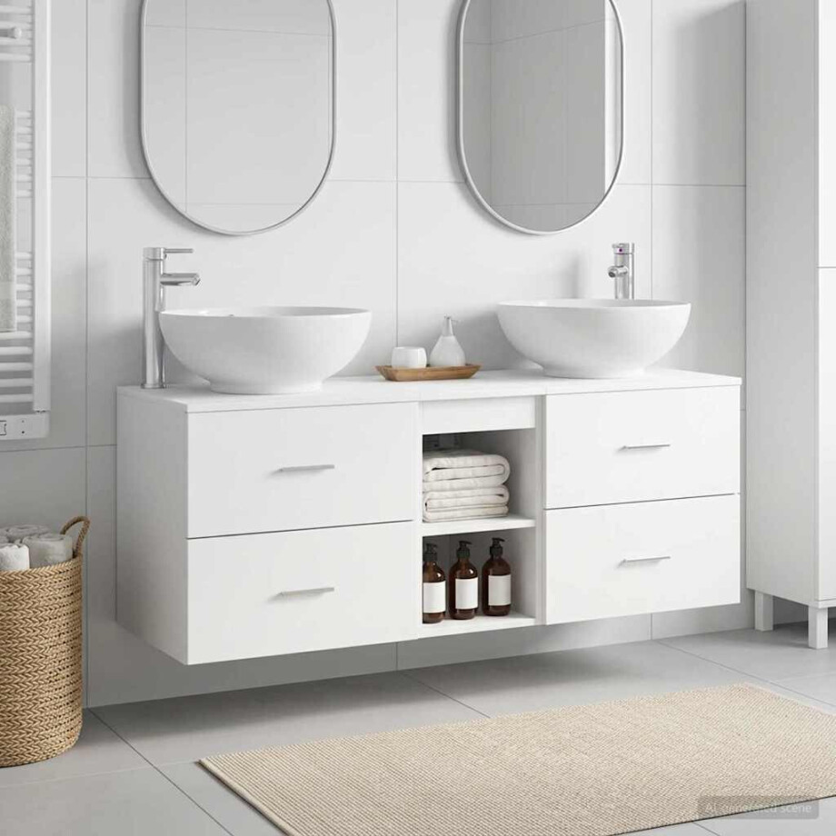 vidaXL Badkamermeubelset 3 st Wit 49,5 x 44,5 x 65 cm Bewerkt hout afbeelding 1