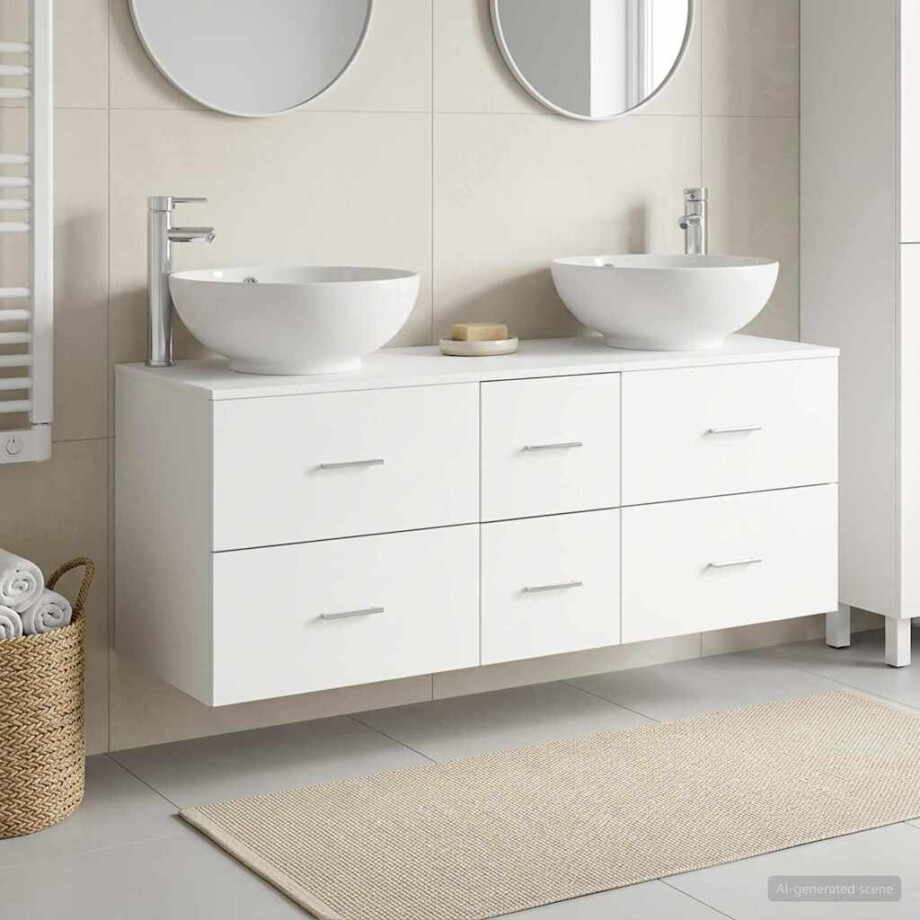 vidaXL Badkamermeubelset 3 st Wit 49,5 x 44,5 x 65 cm Bewerkt hout afbeelding 1