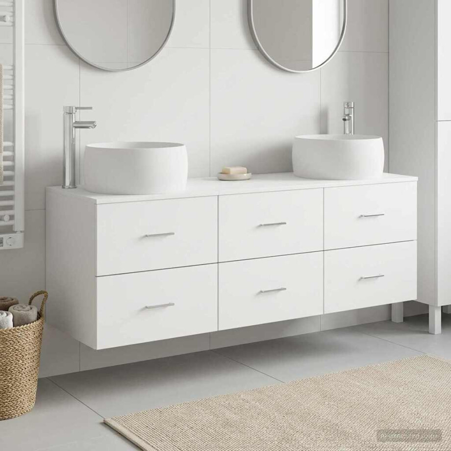 vidaXL Badkamermeubelset 3 st Wit 49,5 x 44,5 x 66 cm Bewerkt hout afbeelding 1
