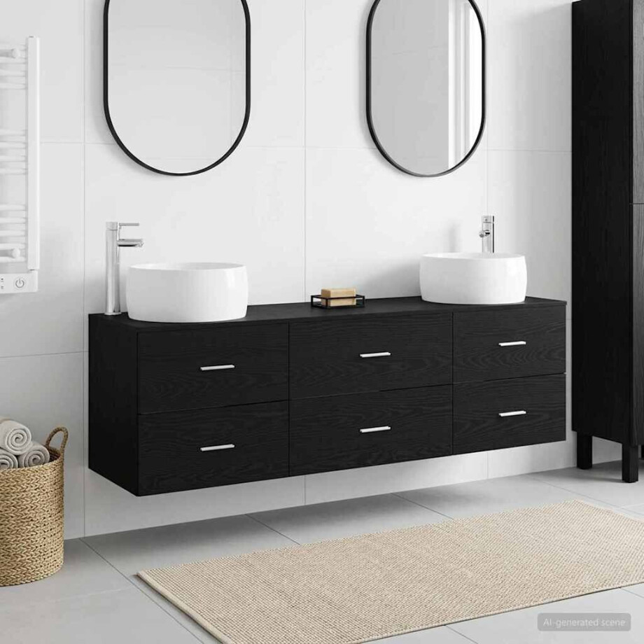vidaXL Badkamermeubelset 3 st Zwart 49,5 x 44,5 x 66 cm Bewerkt hout vidaXL Badkamermeubelset 3 st Zwart 49,5 x 44,5 x 66 cm Bewerkt hout afbeelding 1