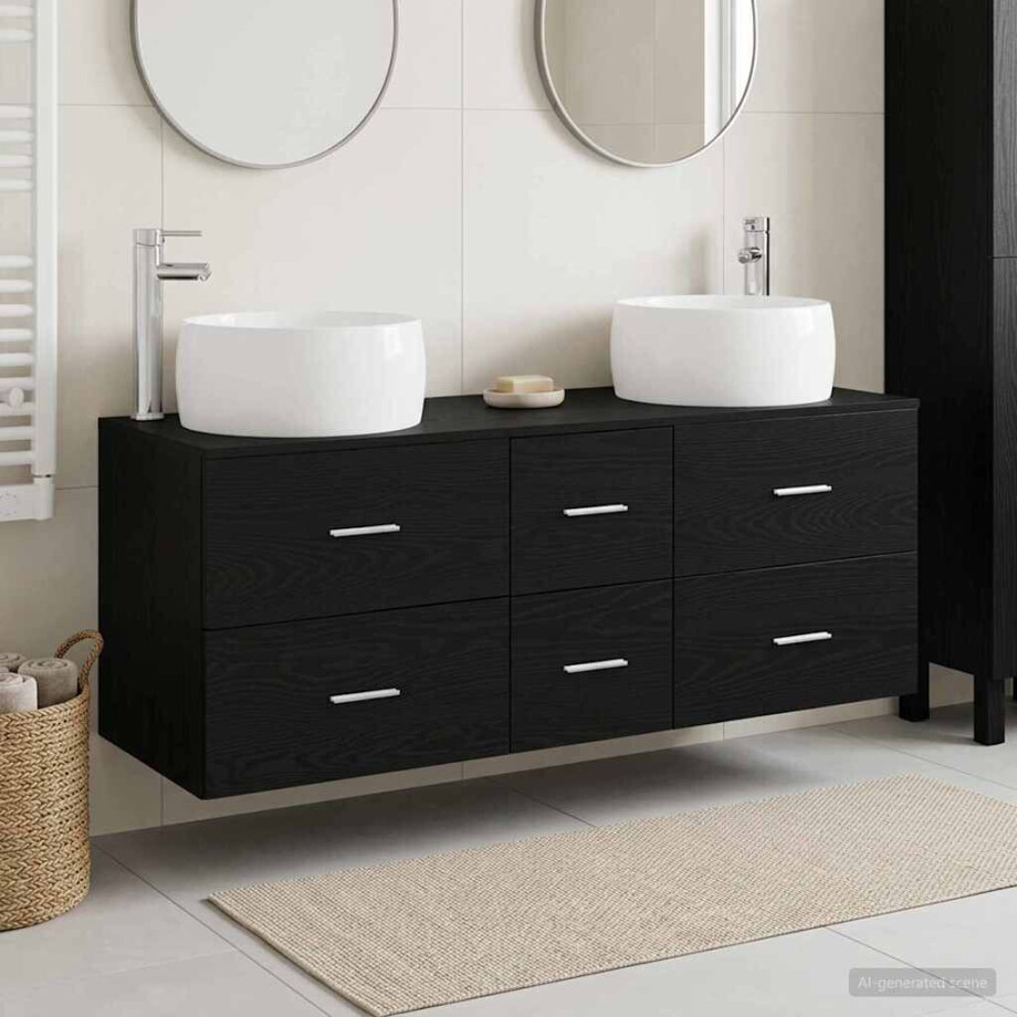 vidaXL Badkamermeubelset 3 st Zwart 49,5 x 44,5 x 66 cm Bewerkt hout afbeelding 1