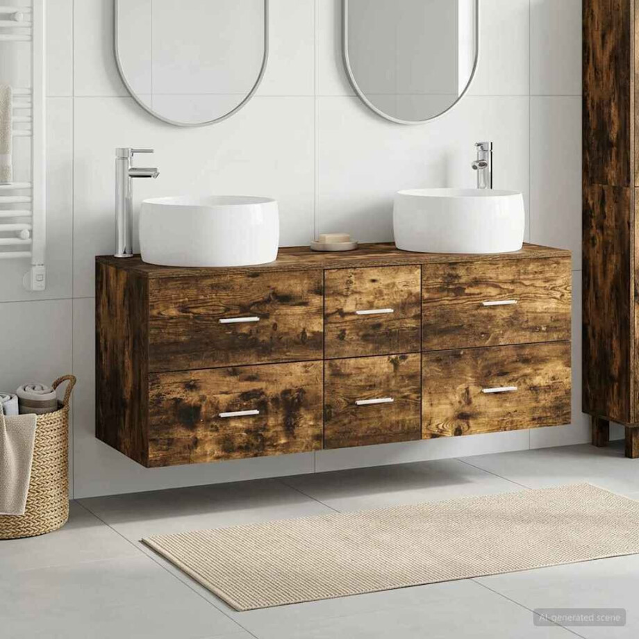 vidaXL Badkamermeubelset 3 st Gerookt eiken 49,5 x 44,5 x 66 cm afbeelding 1