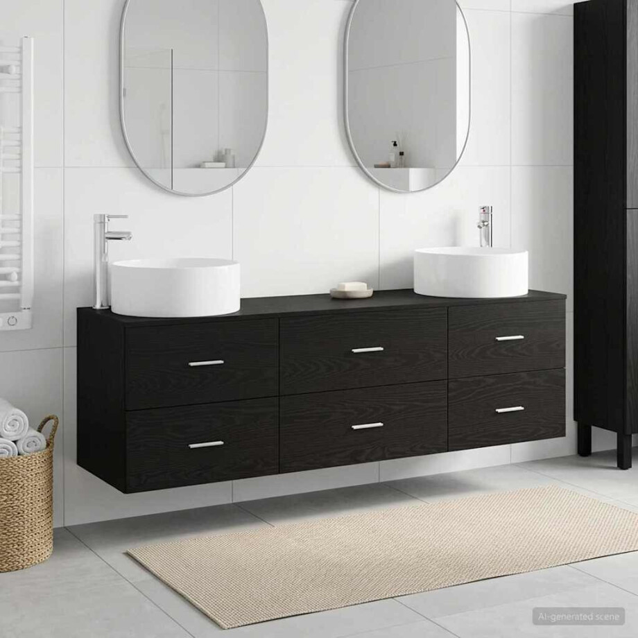 vidaXL Badkamermeubelset 3 st Zwart 49,5 x 44,5 x 65,5 cm Bewerkt hout afbeelding 1