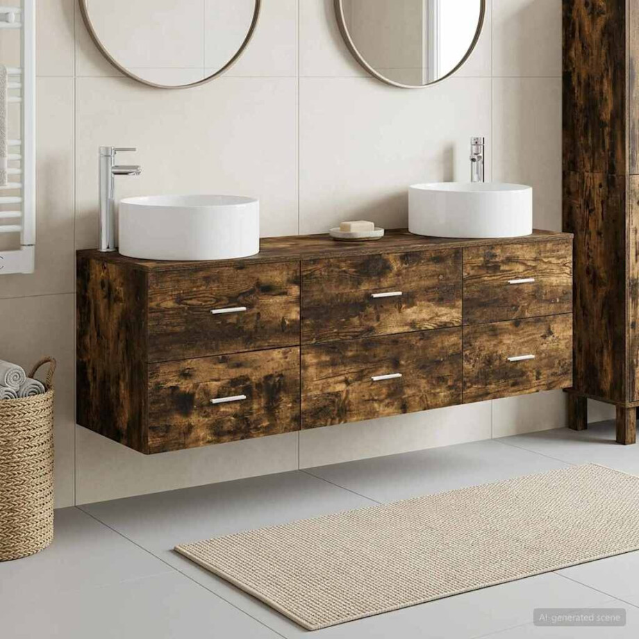 vidaXL Badkamermeubelset 3 st Gerookt eiken 49,5 x 44,5 x 65,5 cm afbeelding 1