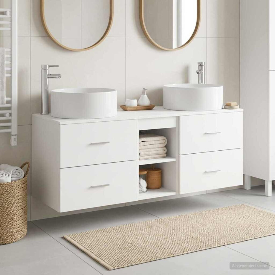 vidaXL Badkamermeubelset 3 st Wit 49,5 x 44,5 x 65,5 cm Bewerkt hout afbeelding 1