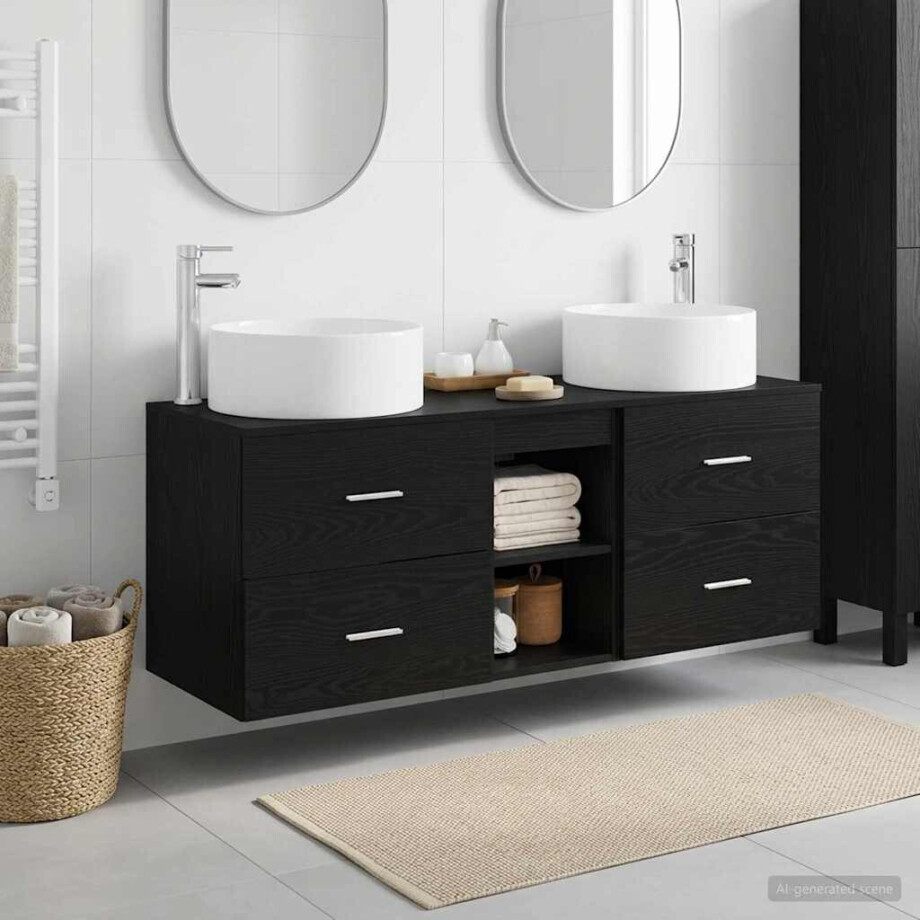 vidaXL Badkamermeubelset 3 st Zwart 49,5 x 44,5 x 65,5 cm Bewerkt hout afbeelding 1
