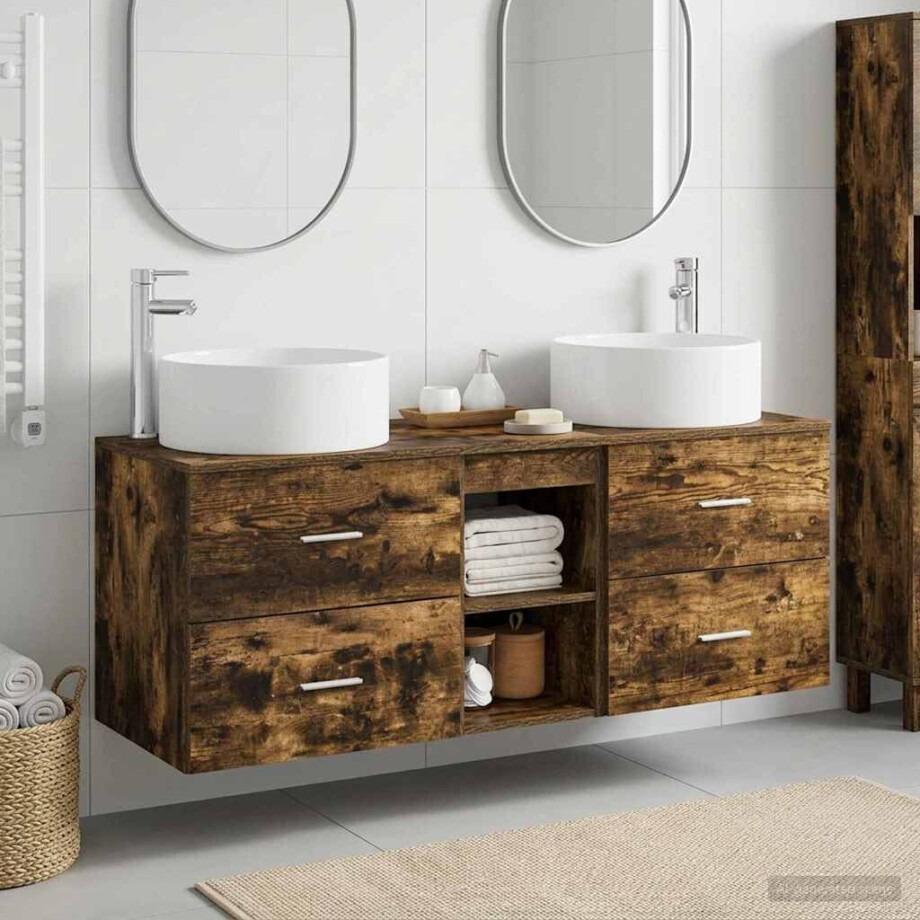 vidaXL Badkamermeubelset 3 st Gerookt eiken 49,5 x 44,5 x 65,5 cm afbeelding 1