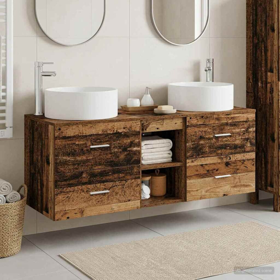 vidaXL Badkamermeubelset 3 st Oud hout 49,5 x 44,5 x 65,5 cm afbeelding 1