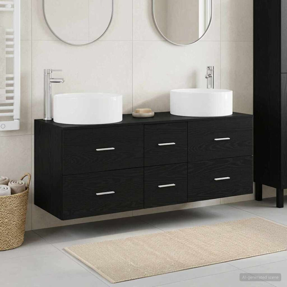 vidaXL Badkamermeubelset 3 st Zwart 49,5 x 44,5 x 65,5 cm Bewerkt hout afbeelding 1