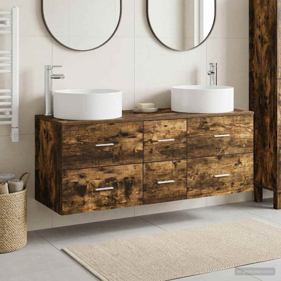 vidaXL Badkamermeubelset 3 st Gerookt eiken 49,5 x 44,5 x 65,5 cm afbeelding 1