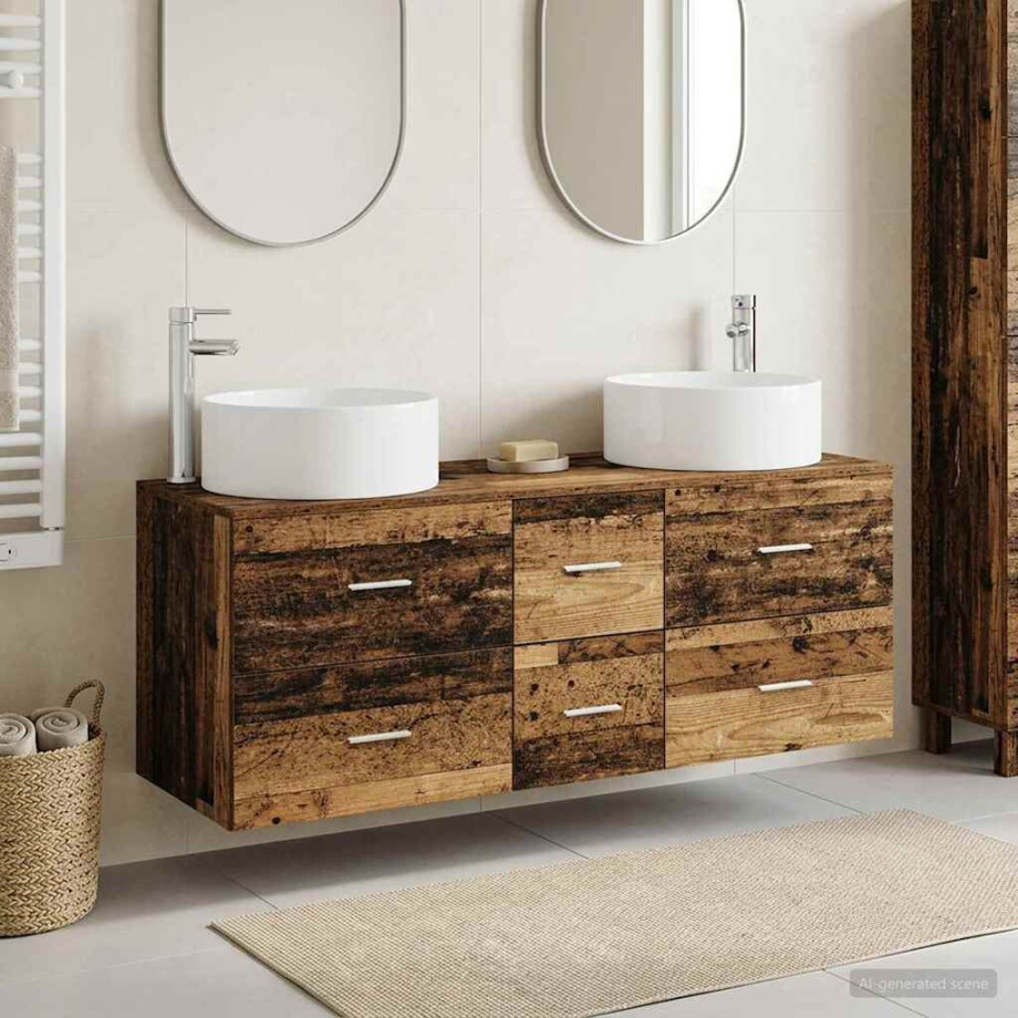 vidaXL Badkamermeubelset 3 st Oud hout 49,5 x 44,5 x 65,5 cm vidaXL Badkamermeubelset 3 st Oud hout 49,5 x 44,5 x 65,5 cm afbeelding 1