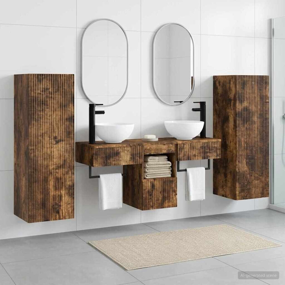 vidaXL Badkamermeubelset 5 st Gerookt eiken 33 x 34,5 x 100 cm afbeelding 1