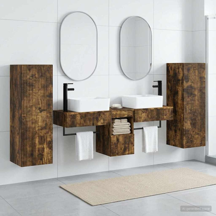 vidaXL Badkamermeubelset 5 st Gerookt eiken 33 x 34,5 x 100 cm afbeelding 1