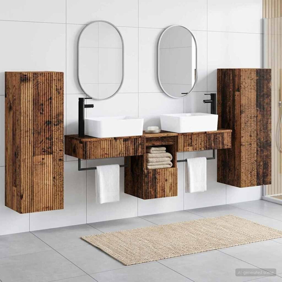 vidaXL Badkamermeubelset 5 st Oud hout 33 x 34,5 x 100 cm Bewerkt hout vidaXL Badkamermeubelset 5 st Oud hout 33 x 34,5 x 100 cm Bewerkt hout afbeelding 1