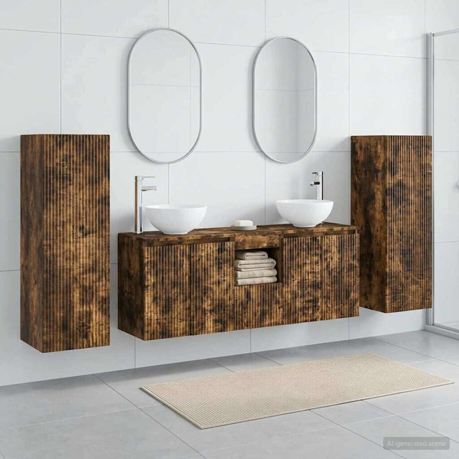 vidaXL Badkamermeubelset 5 st Gerookt eiken 33 x 34,5 x 100 cm afbeelding 1