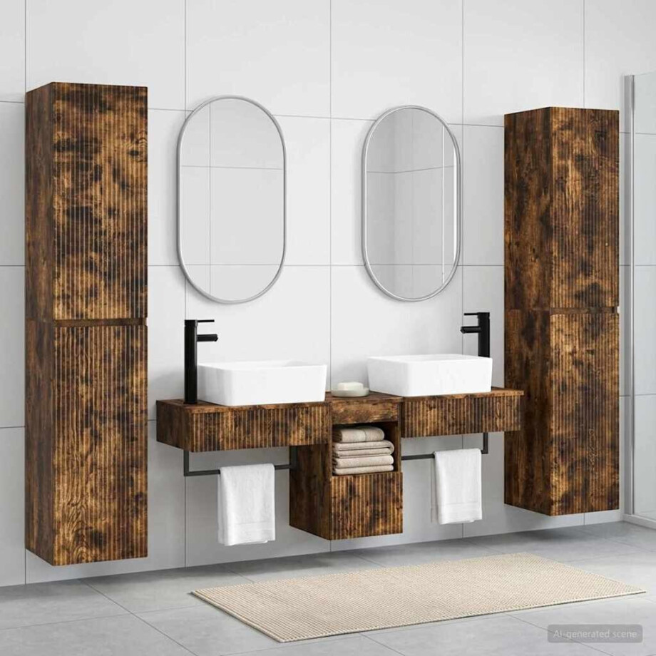 vidaXL Badkamermeubelset 5 st Gerookt eiken 33 x 34,5 x 160 cm afbeelding 1