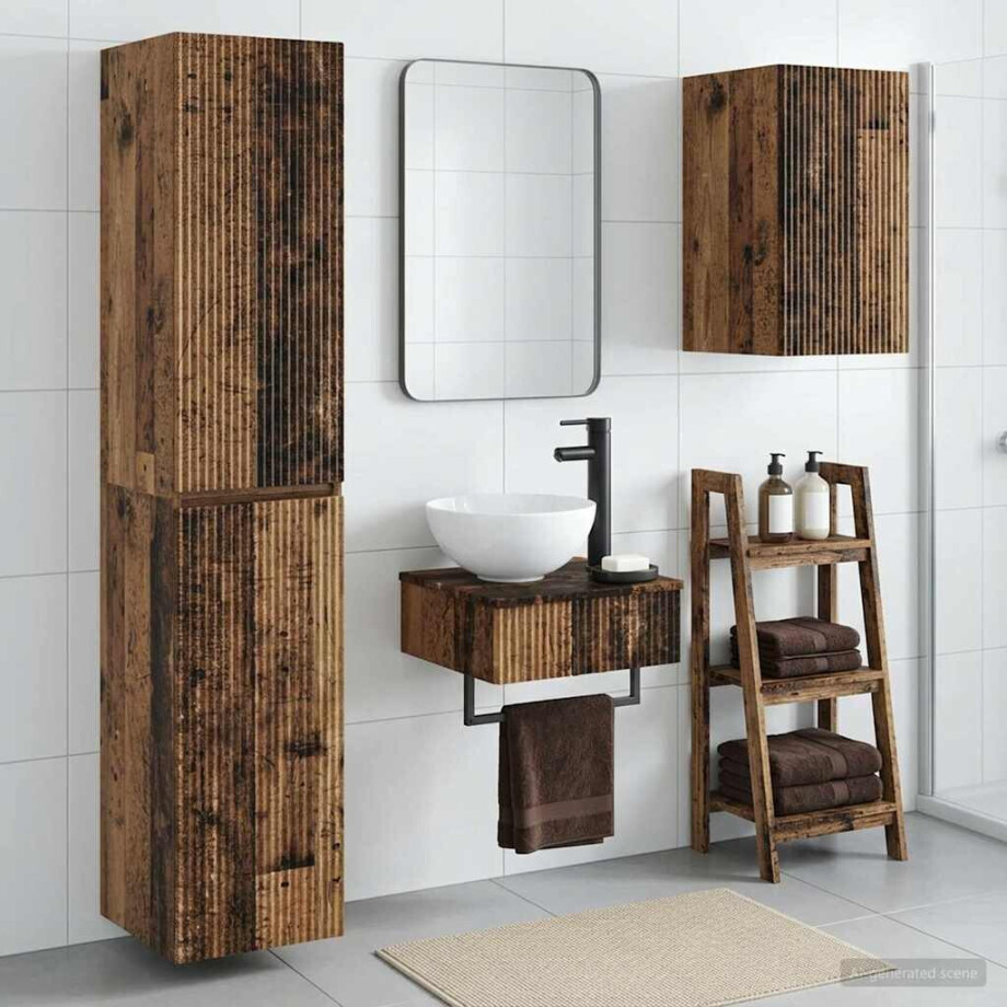 vidaXL Badkamermeubelset 3 st Oud hout 33 x 34,5 x 160 cm Bewerkt hout afbeelding 1