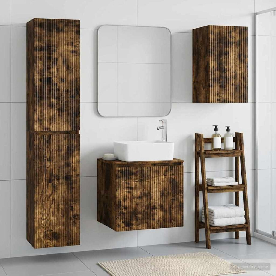 vidaXL Badkamermeubelset 3 st Gerookt eiken 33 x 34,5 x 160 cm afbeelding 1
