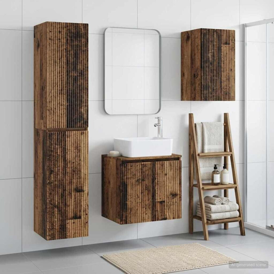 vidaXL Badkamermeubelset 3 st Oud hout 33 x 34,5 x 160 cm Bewerkt hout afbeelding 1