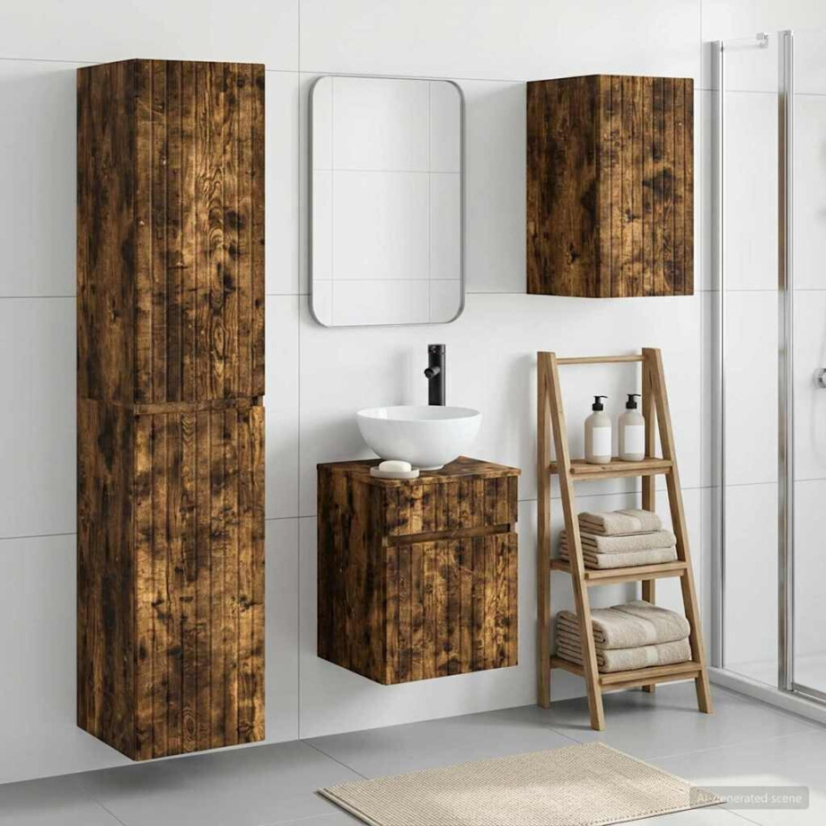vidaXL Badkamermeubelset 3 st Gerookt eiken 33 x 34,5 x 160 cm afbeelding 1