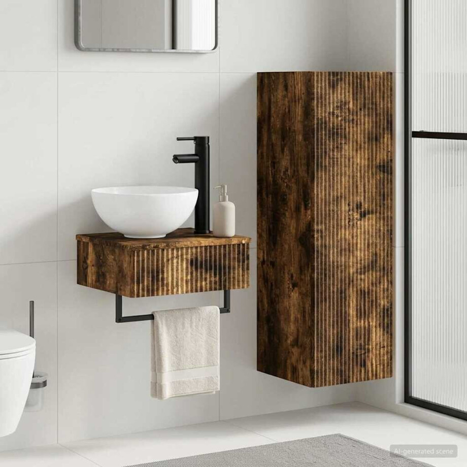 vidaXL Badkamermeubelset 2 st Gerookt eiken 33 x 34,5 x 100 cm afbeelding 1