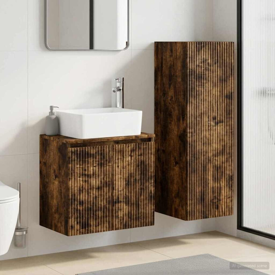 vidaXL Badkamermeubelset 2 st Gerookt eiken 33 x 34,5 x 100 cm afbeelding 1