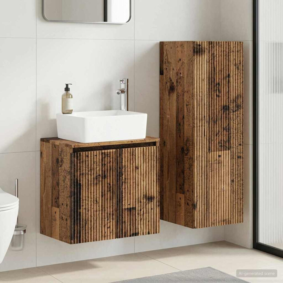 vidaXL Badkamermeubelset 2 st Oud hout 33 x 34,5 x 100 cm Bewerkt hout afbeelding 1