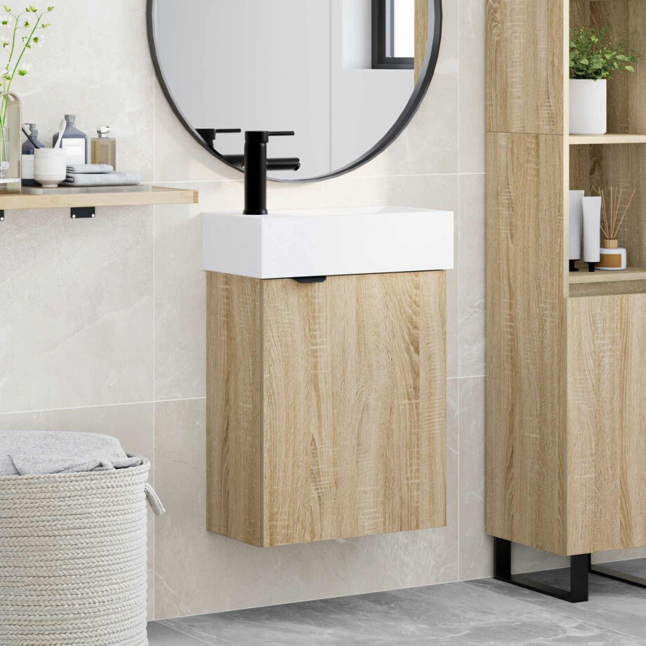 vidaXL Badkamermeubel met kraan Sonoma Eiken 45,5 x 22,5 x 84 cm vidaXL Badkamermeubel met kraan Sonoma Eiken 45,5 x 22,5 x 84 cm afbeelding 1