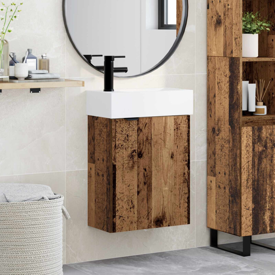 vidaXL Badkamermeubel met kraan Oud hout 45,5 x 22,5 x 84 cm vidaXL Badkamermeubel met kraan Oud hout 45,5 x 22,5 x 84 cm afbeelding 1