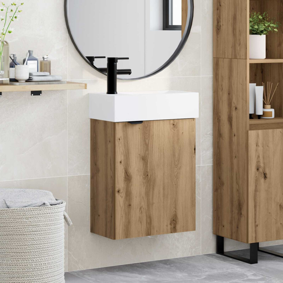 vidaXL Badkamermeubel met kraan Artisanaal eiken 45,5 x 22,5 x 84 cm afbeelding 1