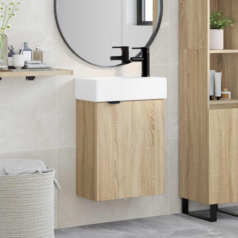 vidaXL Badkamermeubel met kraan Sonoma Eiken 45,5 x 22,5 x 84 cm vidaXL Badkamermeubel met kraan Sonoma Eiken 45,5 x 22,5 x 84 cm afbeelding 1