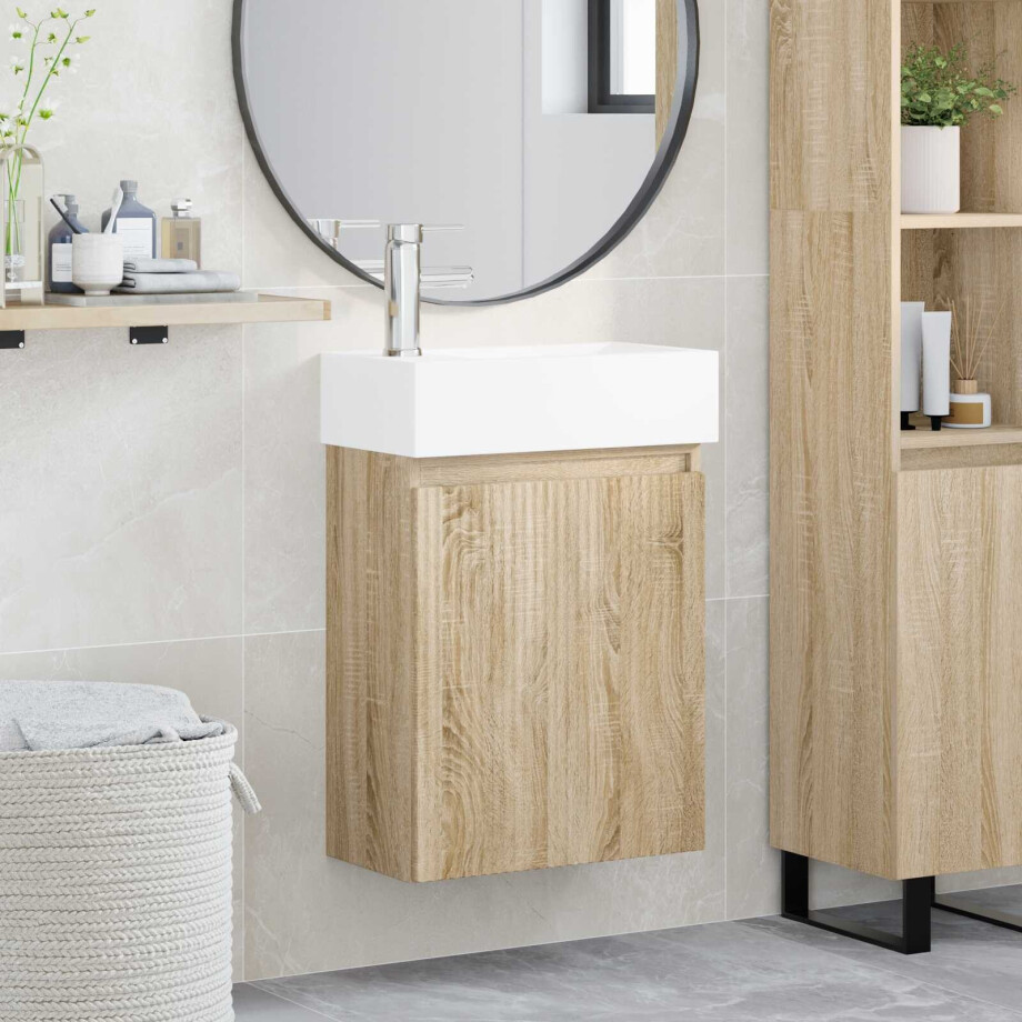 vidaXL Badkamermeubel met kraan Sonoma Eiken 45,5 x 22,5 x 84 cm vidaXL Badkamermeubel met kraan Sonoma Eiken 45,5 x 22,5 x 84 cm afbeelding 1