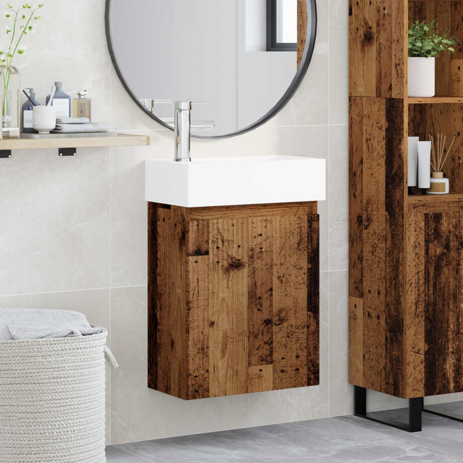 vidaXL Badkamermeubel met kraan Oud hout 45,5 x 22,5 x 84 cm afbeelding 1