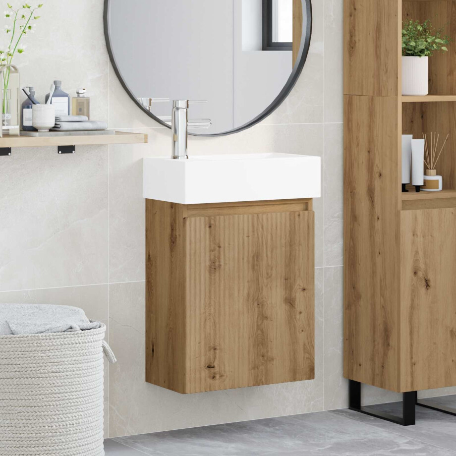 vidaXL Badkamermeubel met kraan Artisanaal eiken 45,5 x 22,5 x 84 cm vidaXL Badkamermeubel met kraan Artisanaal eiken 45,5 x 22,5 x 84 cm afbeelding 1