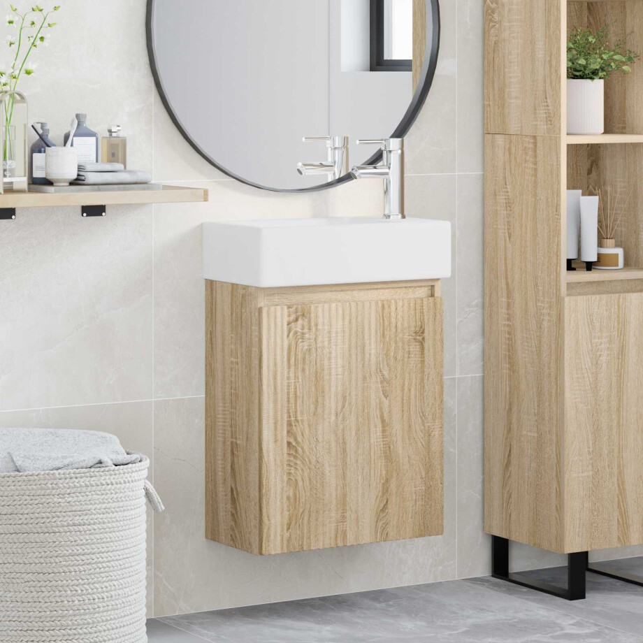 vidaXL Badkamermeubel met kraan Sonoma Eiken 45,5 x 22,5 x 84 cm afbeelding 1