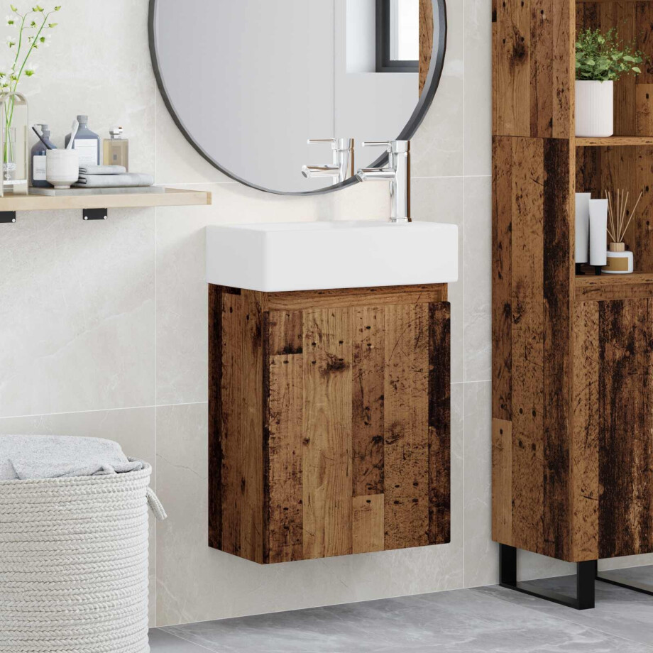 vidaXL Badkamermeubel met kraan Oud hout 45,5 x 22,5 x 84 cm vidaXL Badkamermeubel met kraan Oud hout 45,5 x 22,5 x 84 cm afbeelding 1