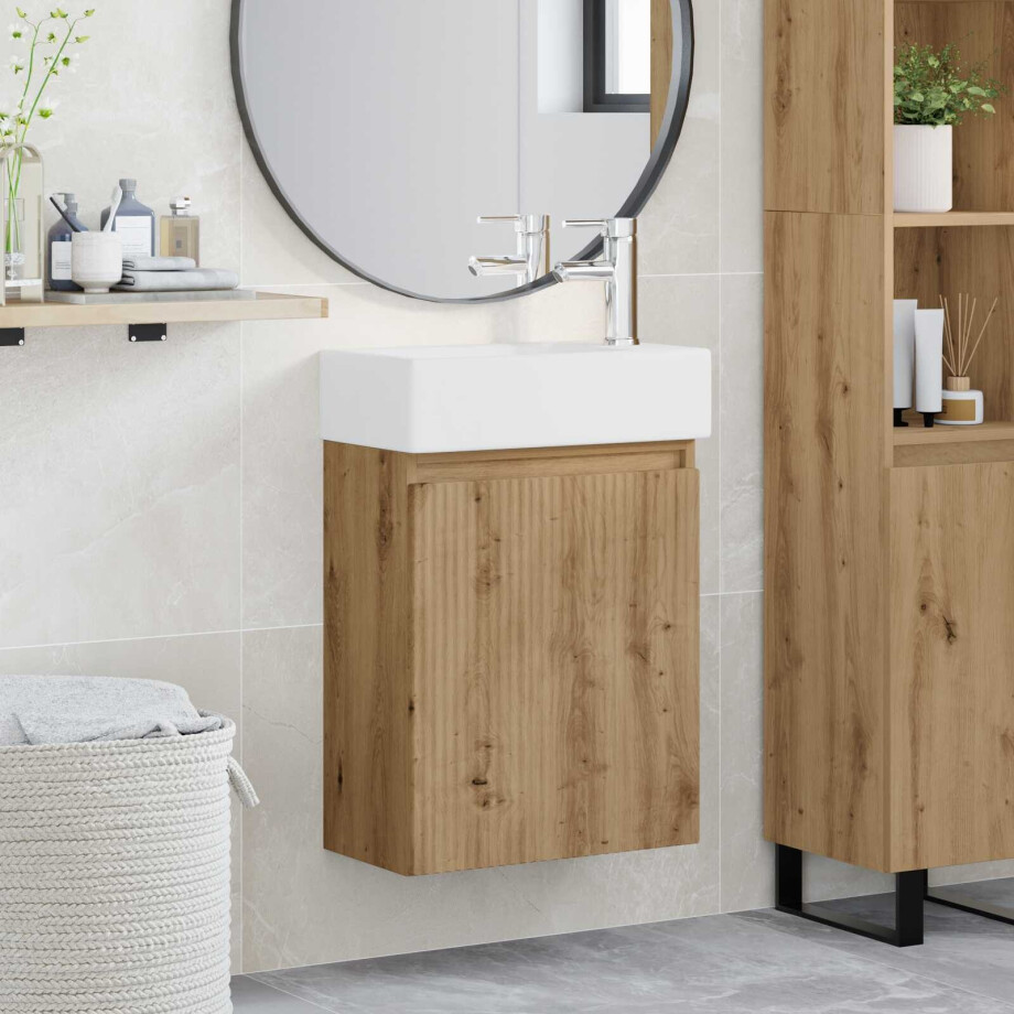 vidaXL Badkamermeubel met kraan Artisanaal eiken 45,5 x 22,5 x 84 cm afbeelding 1
