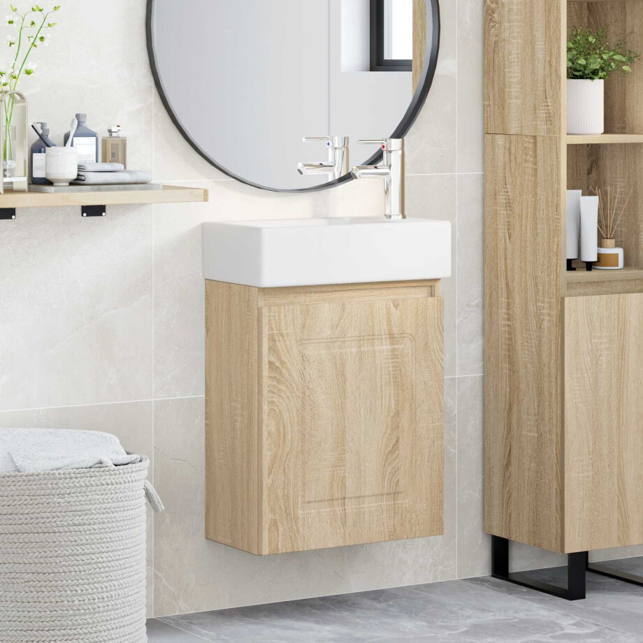 vidaXL Badkamermeubel met kraan Sonoma Eiken 45,5 x 22,5 x 84 cm vidaXL Badkamermeubel met kraan Sonoma Eiken 45,5 x 22,5 x 84 cm afbeelding 1