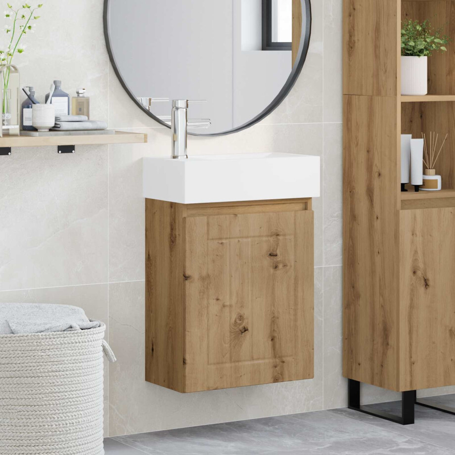 vidaXL Badkamermeubel met kraan Artisanaal eiken 45,5 x 25,5 x 84 cm vidaXL Badkamermeubel met kraan Artisanaal eiken 45,5 x 25,5 x 84 cm afbeelding 1
