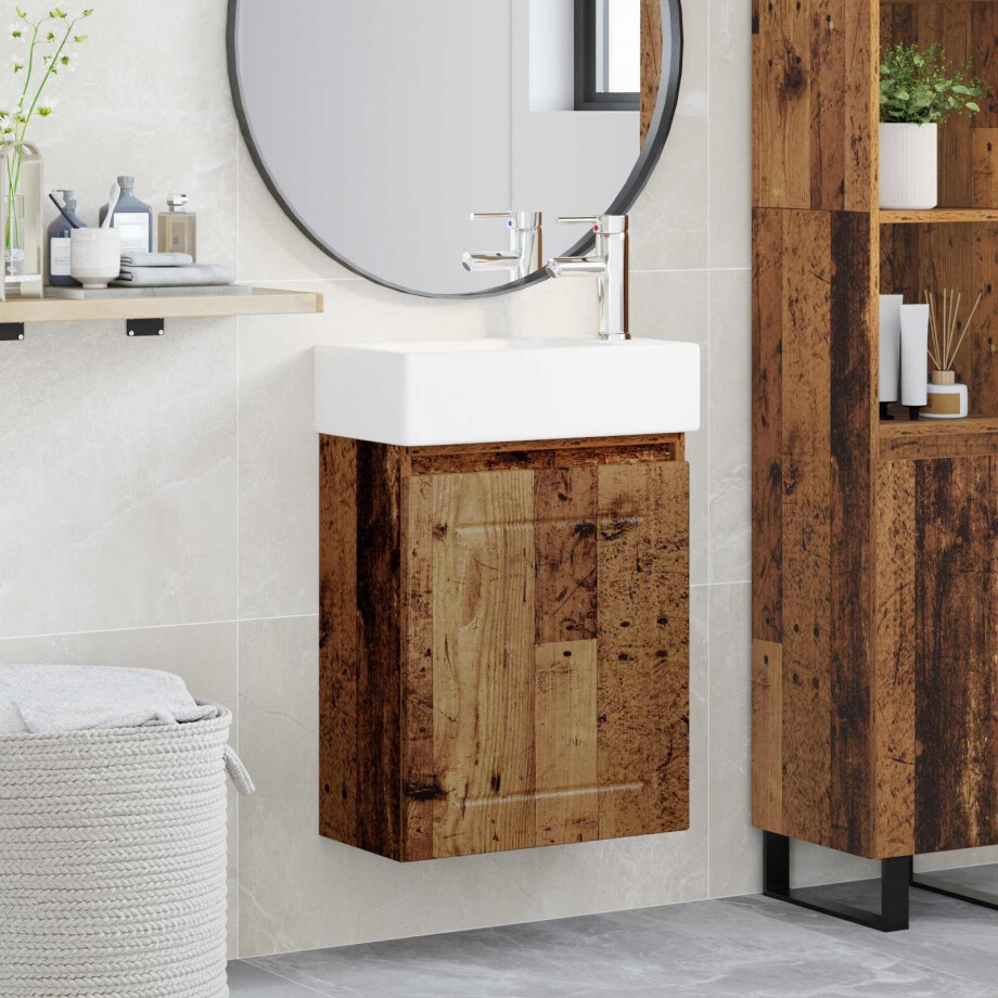 vidaXL Badkamermeubel met kraan Oud hout 45,5 x 25,5 x 84 cm vidaXL Badkamermeubel met kraan Oud hout 45,5 x 25,5 x 84 cm afbeelding 1