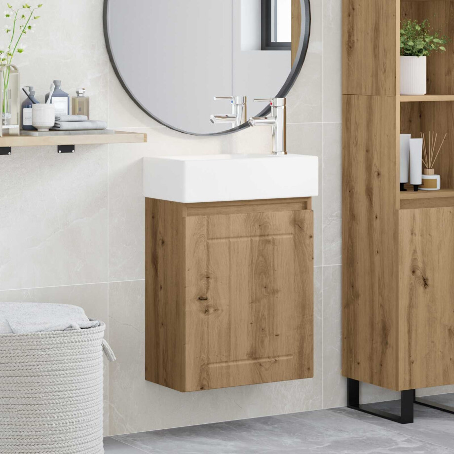 vidaXL Badkamermeubel met kraan Artisanaal eiken 45,5 x 25,5 x 84 cm afbeelding 1