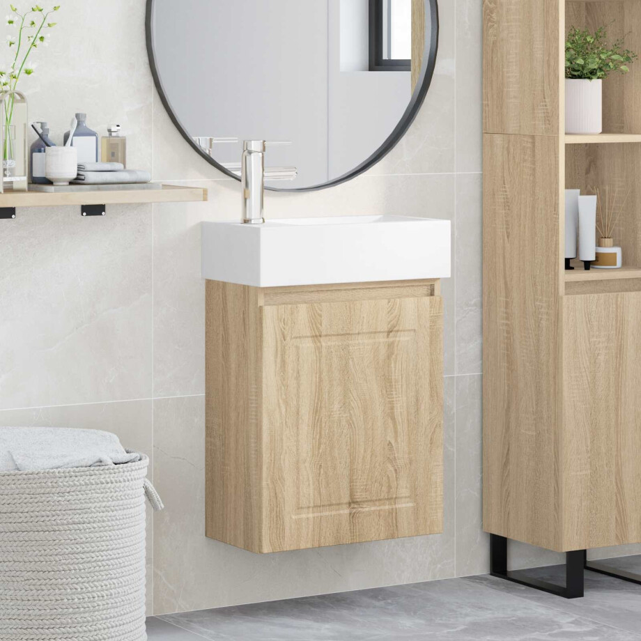 vidaXL Badkamermeubel met kraan Sonoma Eiken 45,5 x 22,5 x 84 cm vidaXL Badkamermeubel met kraan Sonoma Eiken 45,5 x 22,5 x 84 cm afbeelding 1