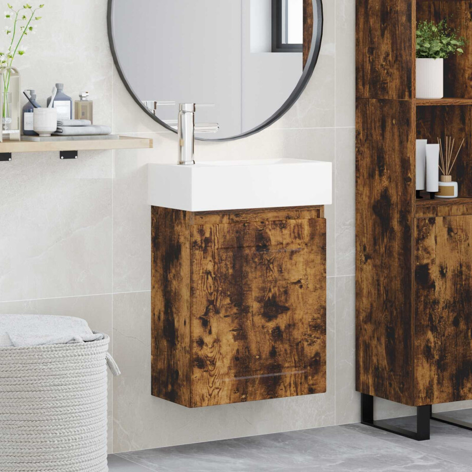 vidaXL Badkamermeubel met kraan Gerookt eiken 45,5 x 22,5 x 84 cm vidaXL Badkamermeubel met kraan Gerookt eiken 45,5 x 22,5 x 84 cm afbeelding 1